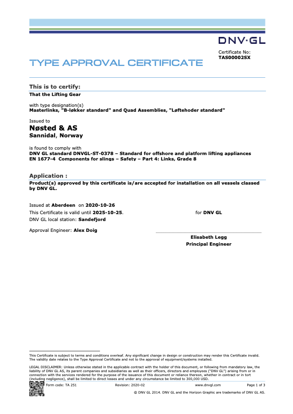 bilde_Type Approval Certificate Lifting Gear Nøsted & EN