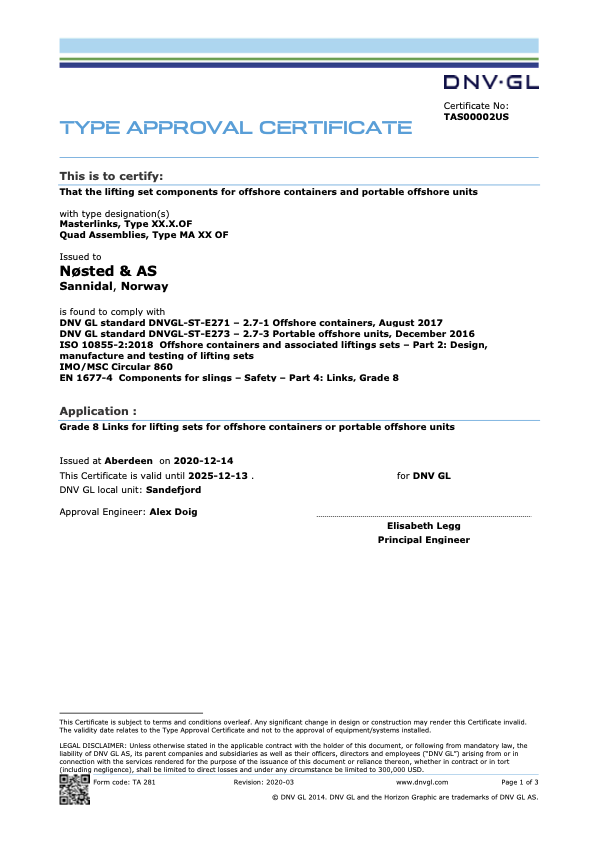 bilde_Type Approval Certificate Lifting Set Components Offshore Nøsted & EN